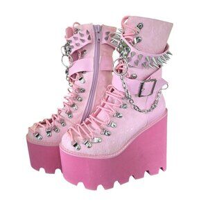 Sugar Thrillz Pink Baby Traitor Boots Women's 7 Dolls Kill 6" Platform Goth